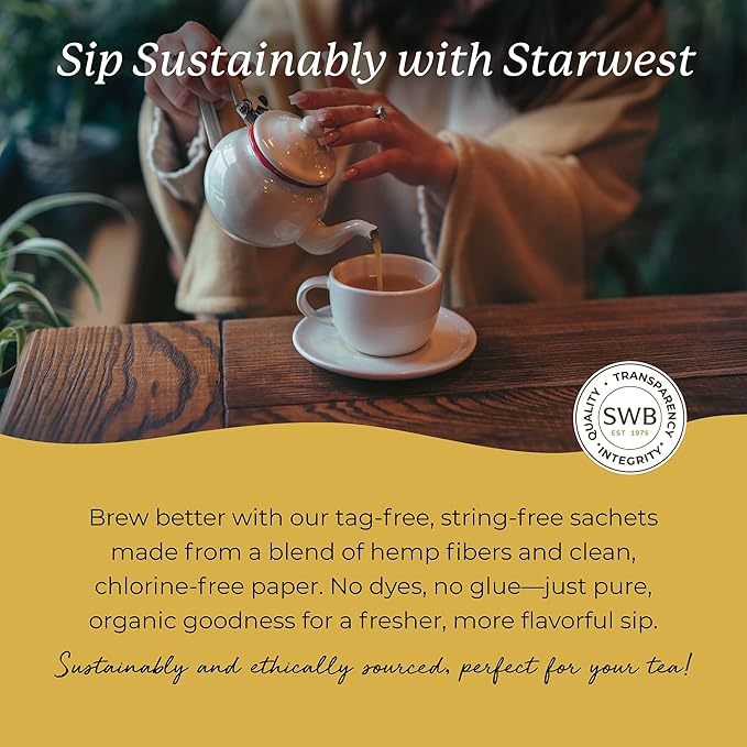 Starwest Botanicals Organic Lemon Ginger Tea - Caffeine Free Herbal Blend for Women & Men, Lemongrass, Ginger Root, & Peppermint Leaf, String Free Sachets, Non GMO - 20 Tea Bags - Bloomnest