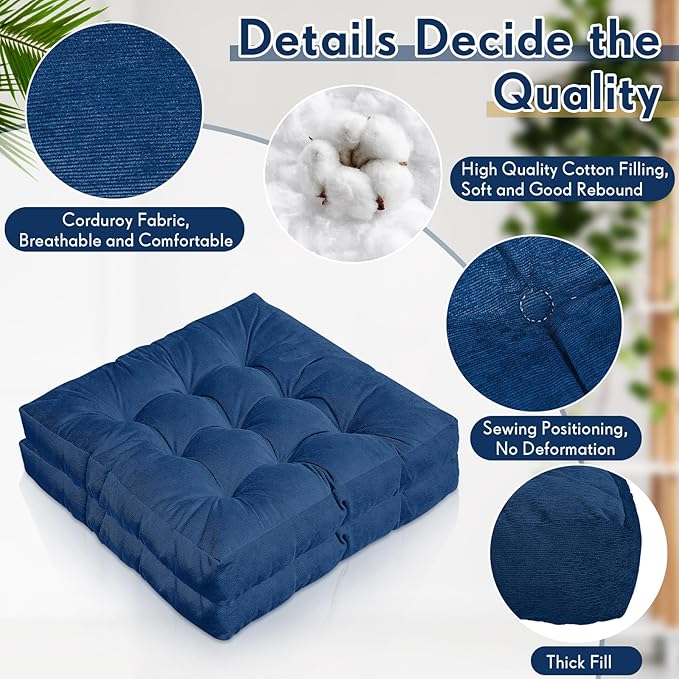 Jerify Floor Pillow Cushions 22 x 22 Inch Round Square Large Meditation Floor Pillow for Classroom Adult Meditation Picnic Party Cushion for Seating Gift Christmas(Square,Navy Blue,4 Pcs) - Bloomnest