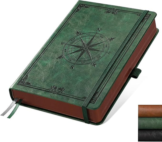 AHGXG Thick Journal Lined Notebook for Men - 320 Numbered Pages A5 College Ruled Notebook for Writing, 100gsm Paper, Vintage Leather Hardcover, for Women Work Office School, 5.75'' X 8.38''- Dark Green - Bloomnest