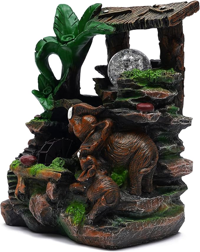 Fountains Waterfall Décoration,Indoor Relaxation Desktop Fountain Waterfall,Atomizing Humidifier,Desktop Fountain Waterfall with Rockery,Plant,Illuminated Waterfall for Home Office Desk Gifts