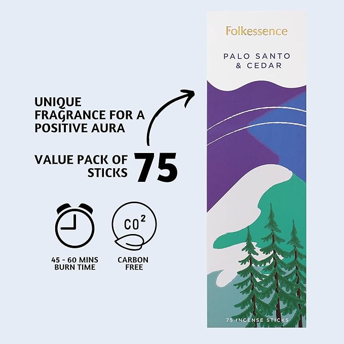 Folkulture Palo Santo Incense Sticks | Pack of 75 Cedar Incenses Stick for Meditation & Spiritual Practice | Pack of 2 (20) Incense Cone Scented | Dual Set - Palo Santo & Sandalwood Incenses FOLKULTURE