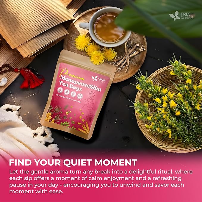 FreshDrinkUS, MenopauseSlim 40 Tea Bags – Herbal Blend with Rooibos, Dandelion Root, Matcha, Licorice, Cardamom & Black Cohosh – Smooth, Earthy Flavor – Premium Quality, Naturally Caffeine-Free Tea - Bloomnest