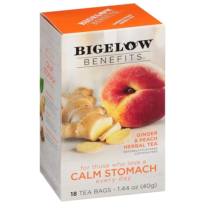 Bigelow Tea Benefits Calm Stomach Ginger Peach Caffeine Free Herbal Bags, 18 Count, Pack of 6 - Bloomnest