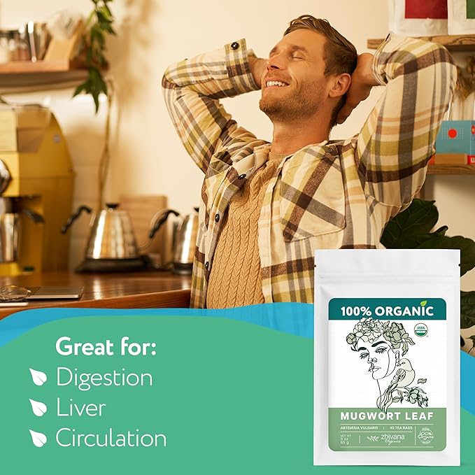 Organic Mugwort Tea Bags – Artemisia Tea for Digestive Health, Liver, Women Cycle, Relaxation – Make Herbal Infusion - 40 Teabags - Bloomnest