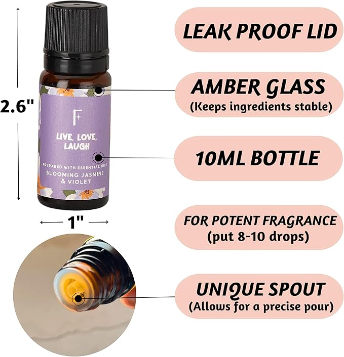 Folkulture Essential Oils for Diffusers | Oil Diffuser Essential Oil Set of 6 Fragrance Oil | Diffusers Oil Scents for Home | Fragrance Oil for Diffusers | Patchouli, Jasmine, Rose - Bloomnest
