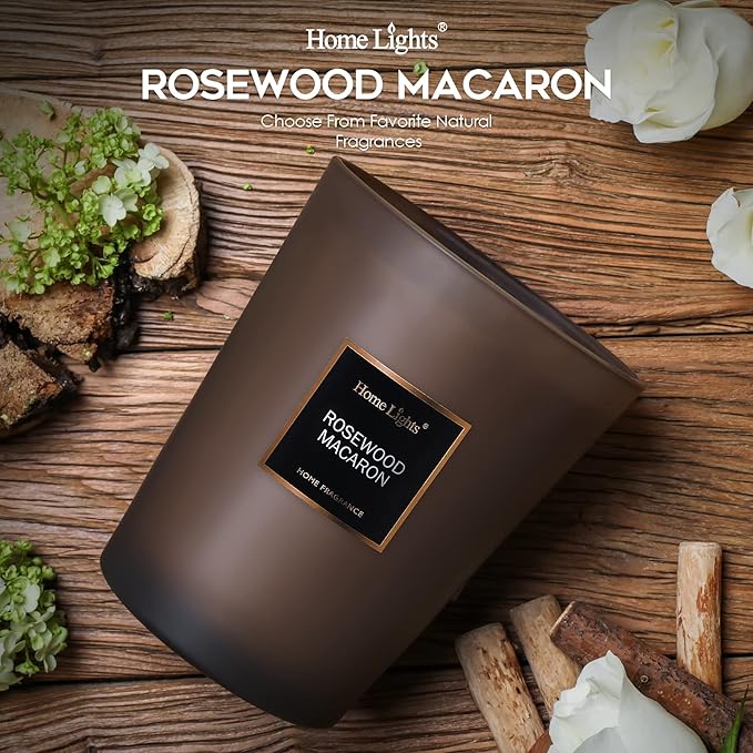 HomeLights Scented Candles | Large Jar Candle - 33.3 Oz. Natural Soy Aromatherapy Candles | Up to 70 Hours Burn Time with 3 Cotton Wicks, Home Decorative Fragrance Candles - Rosewood Macaron - Bloomnest