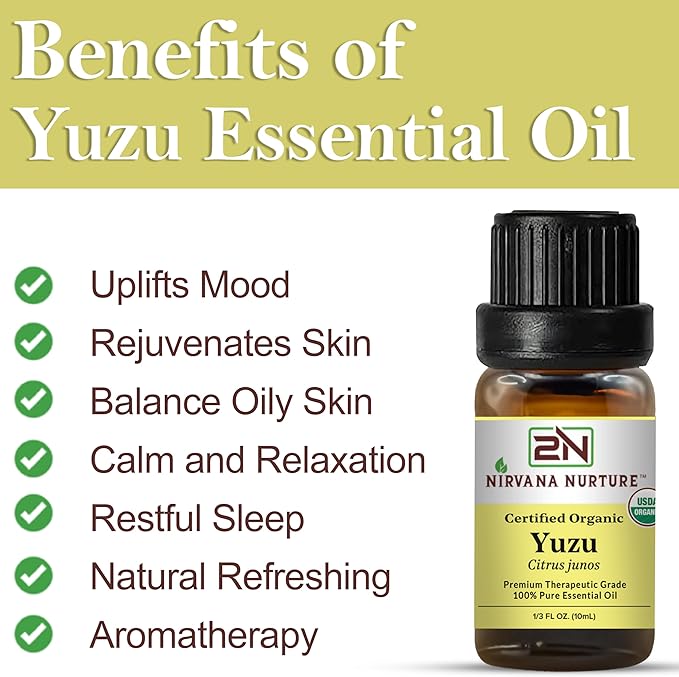 Yuzu Essential Oil, USDA Certified Organic, 100% Pure Undiluted, Aromatherapy Oil for Diffuser, Hair & Skin Care NirvanaNurture