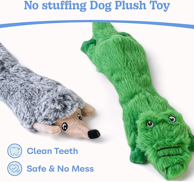 SHARLOVY Dog Squeaky Toys No Stuffing 2 Pack, Plush Crinkle Dog Toys for Large Breed, Durable Doggie Chew Cute Animals Puppy Toy for Teething - Bloomnest