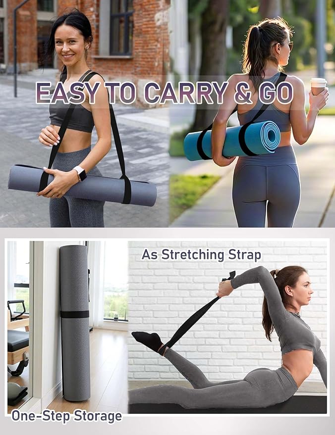 MRZZATA Yoga Mat Carrier Strap Long - Adjustable Thick and Wide Strap for Carrying Mat or Stretching, Black - Bloomnest