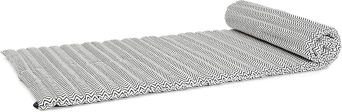 Leewadee - Kapok Roll Mat – Handcrafted Folding Sleep & Relaxation Mattress from Thailand, Ideal as Guest Bed, Camping Mat, Yoga Mat or Traditional Futon, 75 x 39 inches, Black White - Bloomnest