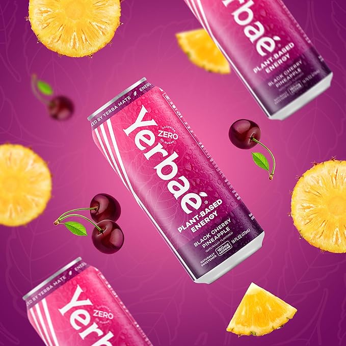 Yerbaé Energy Beverage - Black Cherry Pineapple, 0 Sugar, 0 Calories, 0 Carbs. Yerbae is Energized by Yerba Mate, Plant-Based, Healthy Alternative to Sugary Drinks, 16oz cans (12 Pack) - Bloomnest