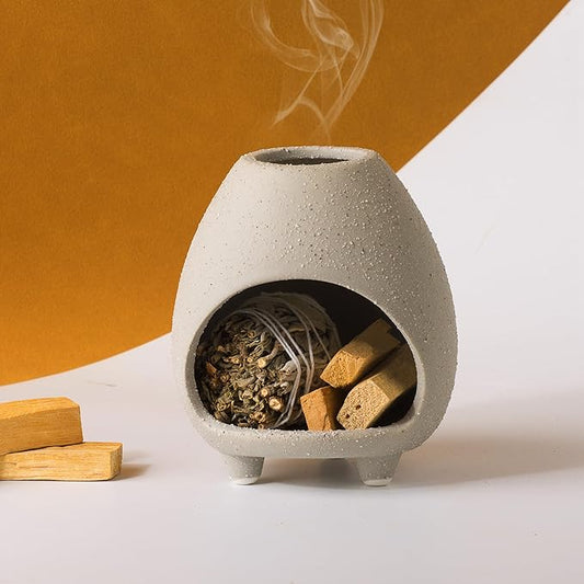 Palo Santo Holder Burner, Handcrafted Ceramic Incense Holder Burner and Ash Catcher for Palo Santo Sticks or sage Bundles, Smudge Bowl, Meditation Home Decor (Sandblasted Gray) - Bloomnest