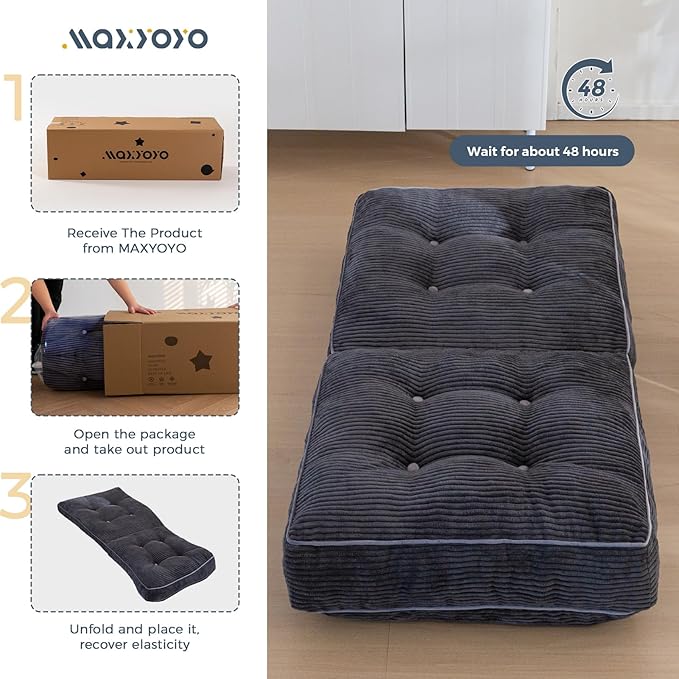MAXYOYO Adjustable Floor Chair with Back Support, Gaming Floor Meditation Chair with Tufted Cushion, Adults Lounge Couch Folding Sofa Seat for Reading Meditating Sleeping, Dark Grey - Bloomnest
