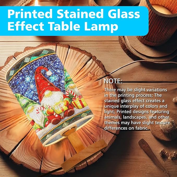 Christmas Gnomes Table Lamp LED 3-Color Pressed Bedside for Merry Christmas, Christmas Gnomes Shade Christmas Table Lamp with Wood Base for Bedroom Living Room Desk Office - Bloomnest