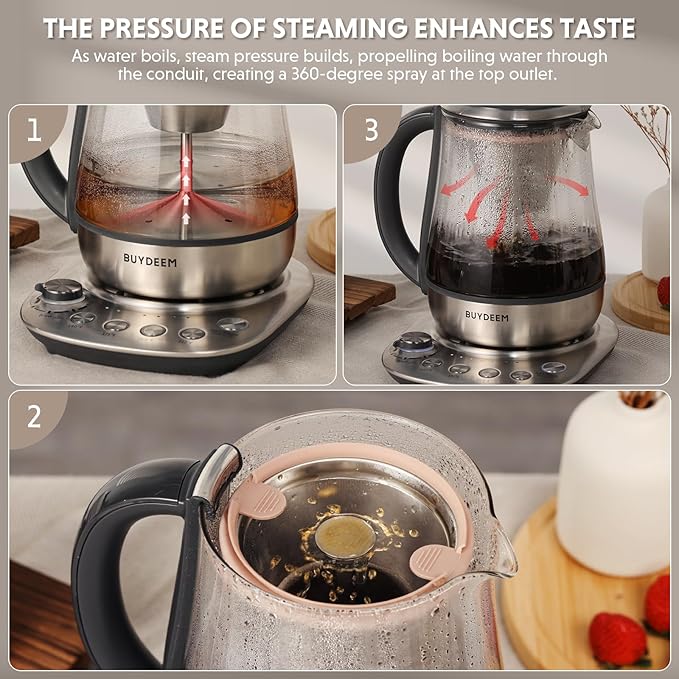 BUYDEEM K176 Tea Maker, Multifunctional Stainless Steel Electric Kettle for Tea and Coffee Brewing, Auto Keep Warm, 5 Flavor Controls, 1.5L - Bloomnest