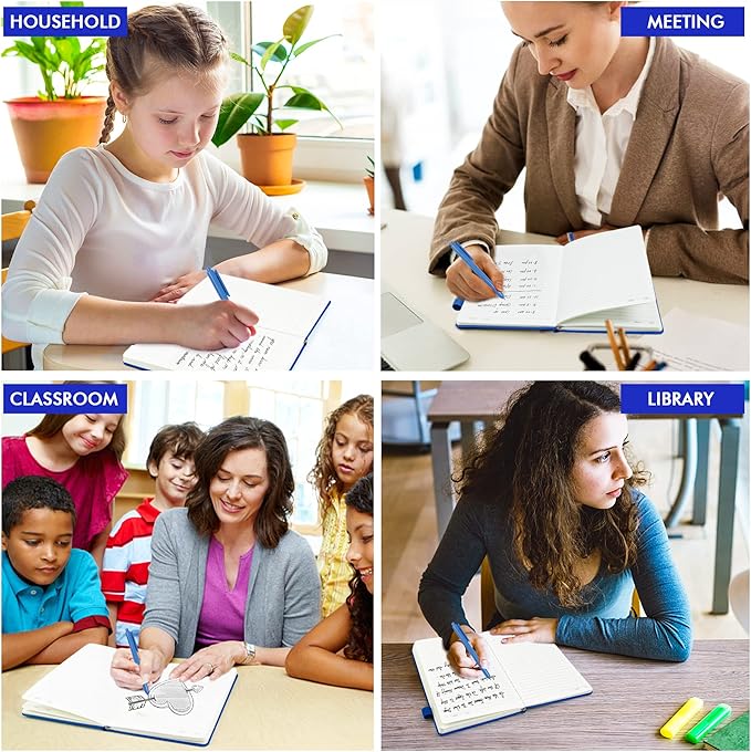 12 Pack Notebooks Journals Bulk with 12 Black Pens, Feela A5 Hardcover Notebook Classic Ruled Journal Set with Pen Holder for School Business Work Travel Writing, 120 GSM, 5.1”x8.3”, Navy - Bloomnest
