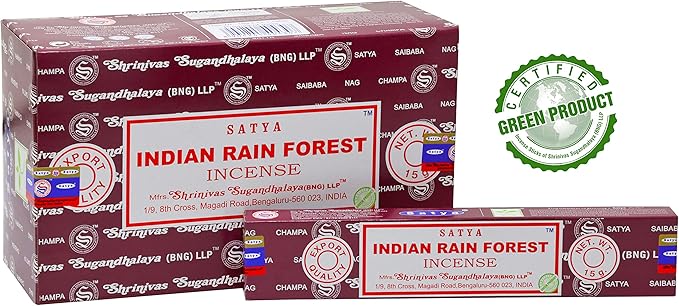 EARTH Satya Indian Rain Forest Incense Sticks 15 GMS (Pack of 12) (Green Certified) Indian Perfumed Hand Rolled Agarbatti Perfect for Worship,Relaxation, Medication. Earth