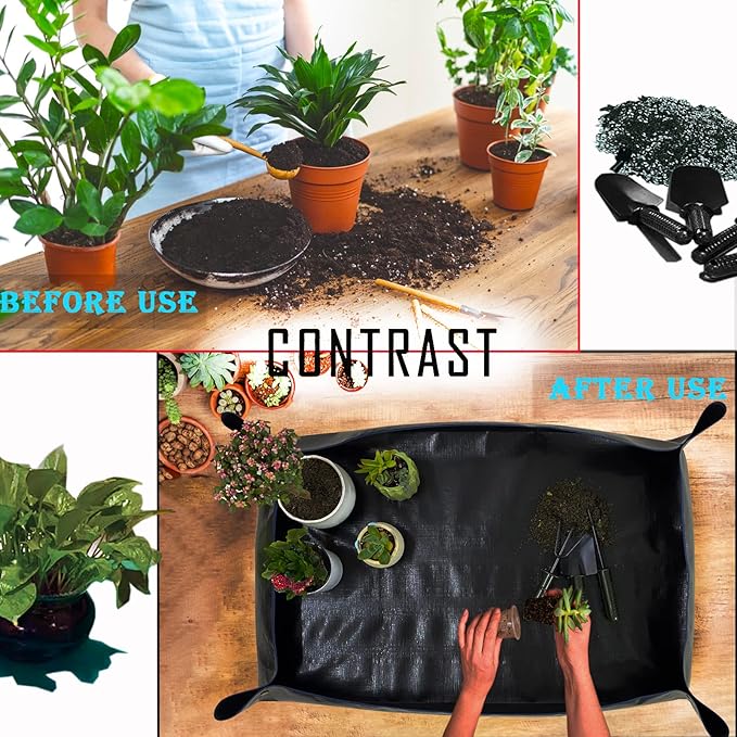Extra Large 43in*30in Plant Repotting Mat, Waterproof, Foldable, Reusable, Black - Bloomnest