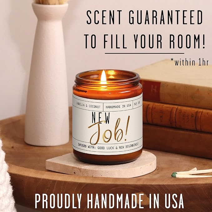 New Job Gifts for Women, Congratulations Gifts for Women - 'New Job Candle, w/Vanilla & Coconut I Job Promotion Gifts for Women I Leaving Job Gifts I Goodbye Coworker Gift I 50Hr Burn, Made in USA - Bloomnest