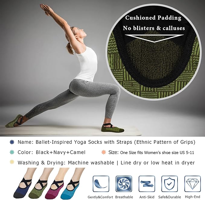 Ozaiic Pilates Socks for Women Non Slip Grip, Yoga Socks with Grippers for Barre, Hospital, Ballet, Dance, Barefoot Workout - Bloomnest