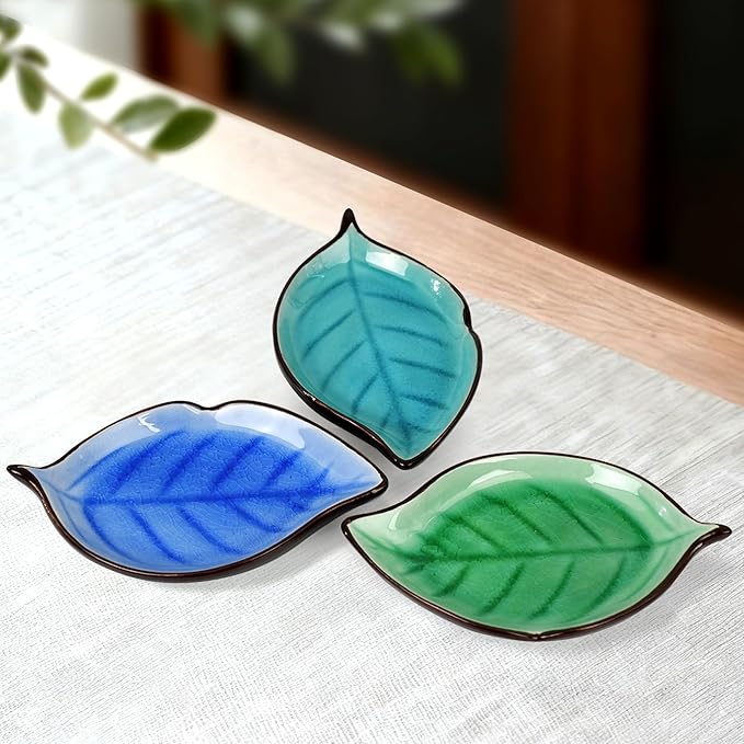 Incense Holder for Sticks (9 Holes) and Cones, Handmade Ceramic Incense Ash Catcher for Meditation, Yoga, SPA Days, Relaxing, Home Decor, Candle Holder, Easy to Clean, Leaf-Shape (Blue) - Bloomnest