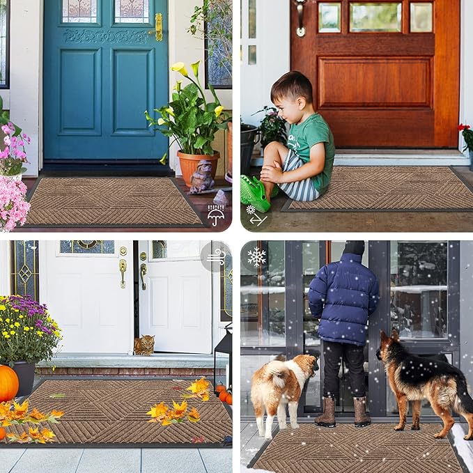 Smiry Front Door Mat Outside Entrance, Heavy Duty Sturdy Natural Rubber Doormat, Trap Dirt and Moisture, Easy Clean Low Profile Mats for Indoor Outdoor Entry, Irregular Triangle (36x24, Coffee) - Bloomnest