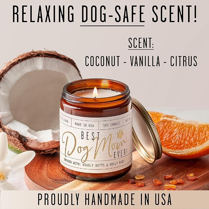 Dog Mom Gifts for Women, Dog Lovers Gifts for Women - 'Best Dog Mom Ever' Soy Candle, w/Vanilla, Coconut & Citrus I Gifts for Dog Lovers I Dog Gifts for Women I Reusable Jar, 50Hr Burn,Made in USA - Bloomnest