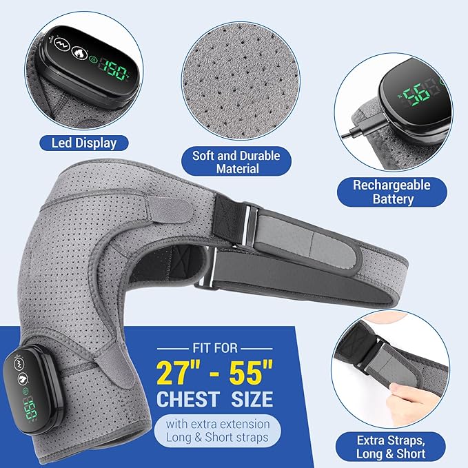 Heated Shoulder Wrap with Massage, Shoulder Heating Pad for Rotator Cuff Frozen Shoulder, Cordless Shoulder Heating Pads Shoulder Massager with Heat - Bloomnest