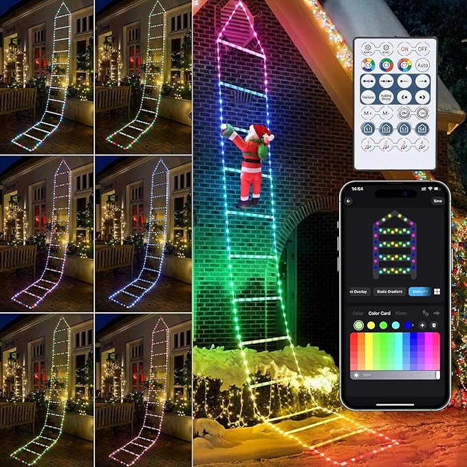 Toodour Christmas Decorations Lights, 10ft Smart RGB Christmas Decorative Lights with Santa Claus, Bluetooth & App Controlled Ladder Light - Music Sync Color Changing Xmas Light for Indoor Outdoor - Bloomnest