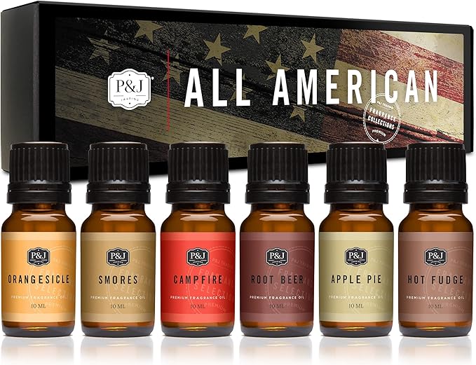 P&J Trading Fragrance Oil All-American Set | Apple Pie, Hot Fudge, Campfire, Root Beer, Orangesicle, and Smores Candle Scents for Candle Making, Freshie Scent, Soap Making, Diffuser Oil Scents PJTrading