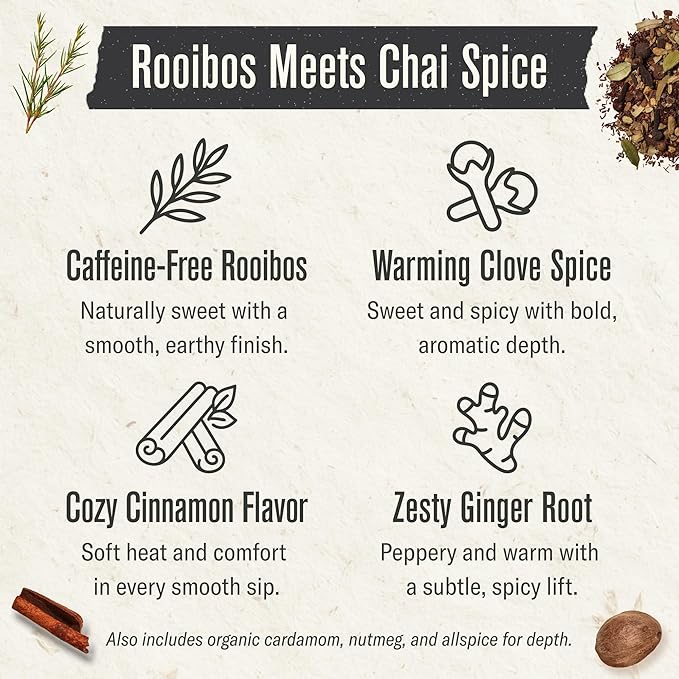 Numi Organic Rooibos Chai Tea Loose Leaf, Caffeine-Free Chai Tea with Spices, 16 oz Bulk Pouch, Herbal Tea, Smooth Bold Flavor Brews 200 Cups - Bloomnest