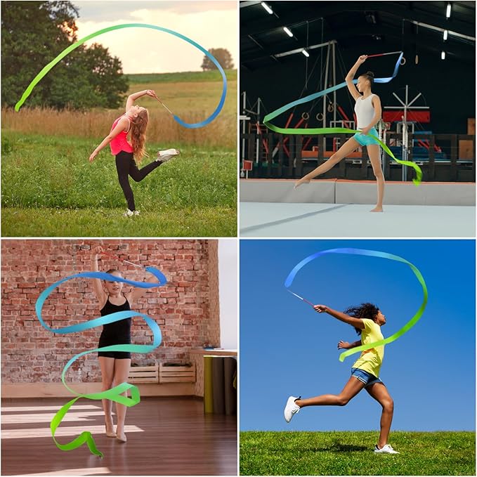 Cikyner Gymnastics Ribbon, 2 Pack Colorful Gymnastics Band with Stick, Dance Band Children Rainbow Band for School and Home Game, Ideal for Girls on Children's Birthday Party or Christmas - Bloomnest