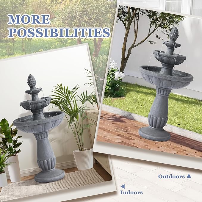 Grepatio Italian Outdoor Water Fountain, 3 Tiers Bubbler Garden Waterfalls Fountains, 40.6" H Tall Roman Pillar Floor Water Fountain for Indoor, Yard, Lawn and Garden Décor - Bloomnest