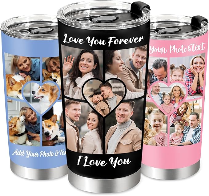 Personalized Tumbler with Pictures Text, Custom Photo Stainless Steel Coffee Tumbler, Coffee Travel Mug Cup 20 Oz Custom Gifts for Fathers Day Christmas Birthday for Dad Mom Kids - Bloomnest