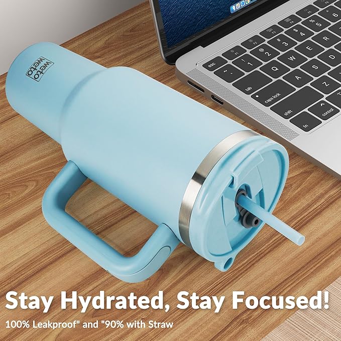 WETOWETO 40oz Tumbler with Handle and Lid | 100% Leakproof Insulated Stainless Steel Travel Mug | Keeps Cold 34Hrs/Hot 10Hrs | Dishwasher Safe, Fits Car Cup Holder (Sky Blue Color) - Bloomnest