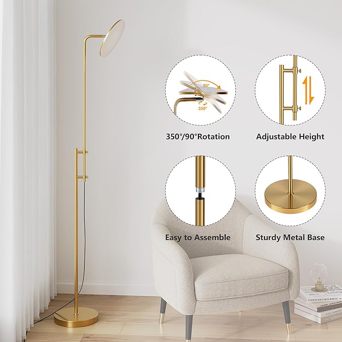 SUNMORY 32W/3000LM Floor Lamps, Super Bright LED Standing Lamp with Remote Control, Adjustable Tall Lamp with 350°Rotating Head, Modern Dimmable Torchiere Corner Lamp for Living Room, Bedroom, Office - Bloomnest