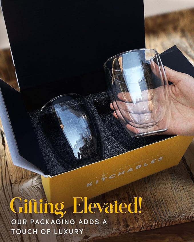 Kitchables Double Walled Glass Coffee Mugs Set of 2,12oz - Insulated Clear Coffee Mug for Cappuccino, Latte, Tea, Espresso - Latte cup - Tazas Para Cafe - Bloomnest