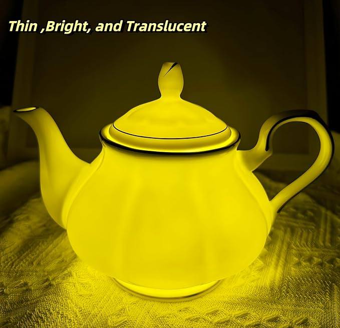 GOMMO Fine Real Bone China Teapot 30oz for Elegant Life Ceramic Tea Kettle (White-Gold)