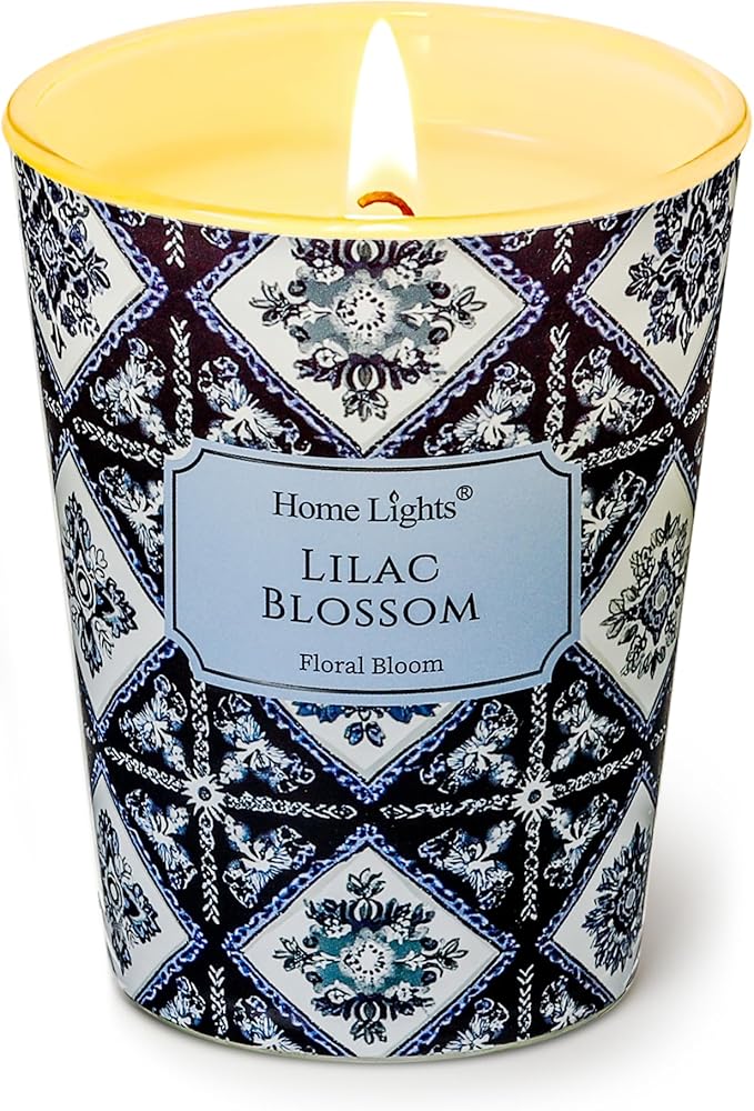 HomeLights 1-Wick Candles for Home Scented - 6.7oz Soy Wax Blend Candle Long-Lasting Fragrance, Bohemian Natural Textures Home Decor and Housewarming Gifts, Lilac Blossom - Bloomnest