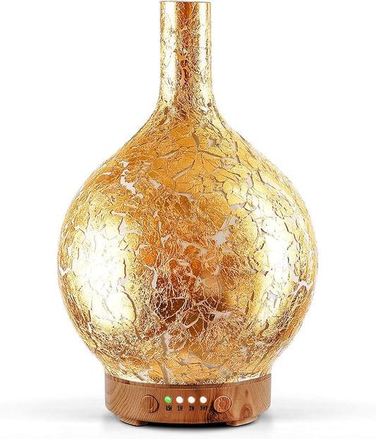 Porseme Gold Plated Essential Oil Diffuser Glass Aromatherapy Ultrasonic Humidifier, Auto Shut-Off,Timer Setting, BPA Free,Aroma Decoration for Home,Office,Gym,Spa,Premium Gift 150ml Porseme
