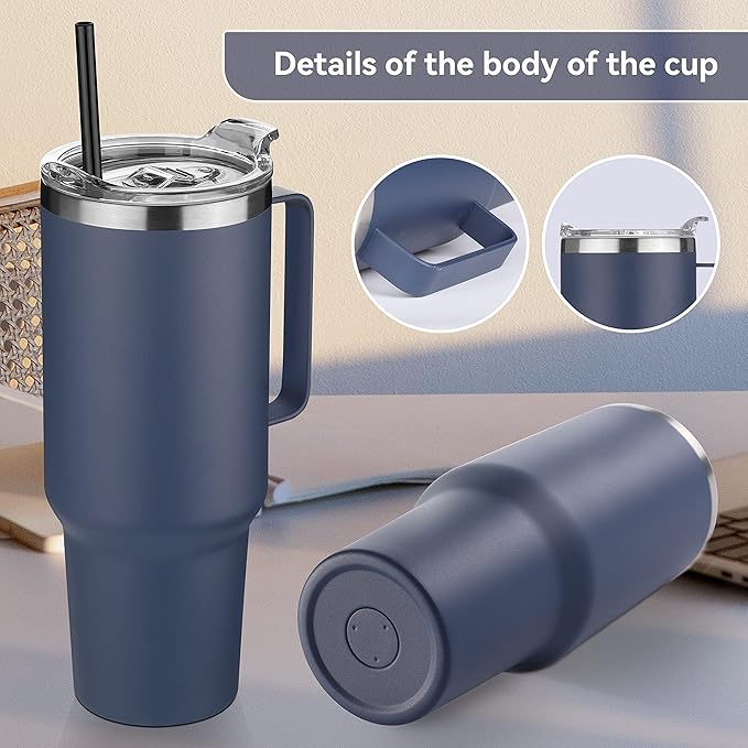 HASLE OUTFITTERS 40 oz Stainless Steel Tumbler with Handle, Vacuum Insulated Tumblers Bulk, Reusable Double Wall Travel Coffee Mug, Durable Powder Coated Water Bottles(Navy, 4) - Bloomnest