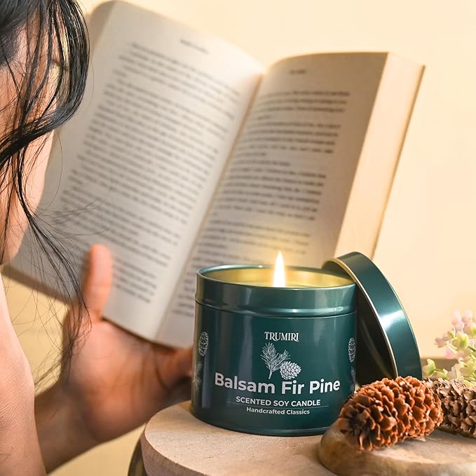Balsam Fir Pine - Soy Candles for Home Scented - 5oz Natural Clean Non Toxic - for Fall Winter Christmas Holidays - Long Lasting Highly Scented Pet Safe Luxury Tin - Velas Aromáticas para el Hogar TRUMIRI
