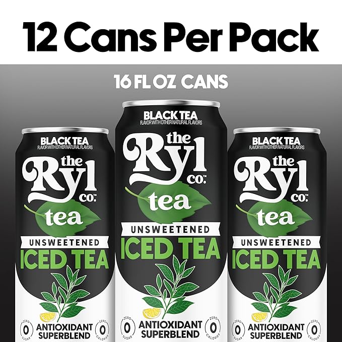 Ryl Iced Tea, Unsweetened Black Tea, Antioxidant Superblend, Zero Sugar, Zero Carb, Zero Calorie Iced Tea, 16.0 Fl Oz (12-Pack) - Bloomnest