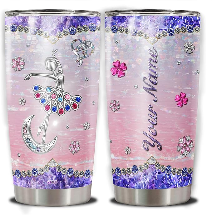 WAZONE Personalized Dancing Tumbler With Name Stainless Steel Insulated Travel Mug 20oz 30oz Jewelry Style Ballet Dancer Customized Gifts Birthday Present For Girls Her Dance Lover Custom Cup - Bloomnest