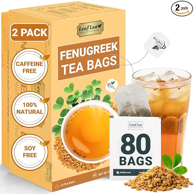 LeafLea 80 Premium Fenugreek Tea Bags, Natural Fenugreek Seed for Toasty Flavor & Sweet Aroma, Fenogreco Tea with Gentle Warmth, Caffeine-Free, Sugar-Free, Vegan, Individually Wrapped for Freshness - Bloomnest