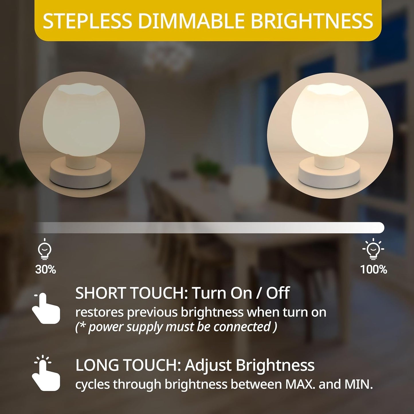 Touch Bedside Lamp, Mini Stepless Dimmable Table Lamps for Bedroom for Night Stands, Small Desk Lamp with Brightness Memory, USB Charging Ports, Warm LED Bulb, White, Flower Shape, 1 Set
