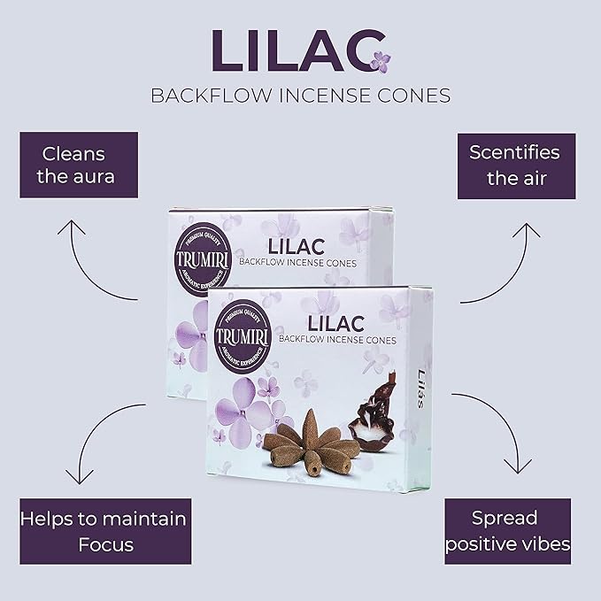Lilac Backflow Incense Cones - Total 60 Incense Cones Waterfall - Six Packs of 10 Incense Backflow Cones - Waterfall Inscent Cones - Incense Waterfall Cones