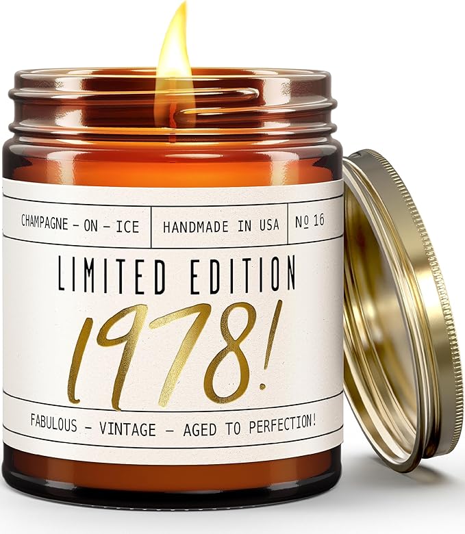 47th Birthday Gifts for Women - 'Limited Edition 1978' Soy Candle, w/Champagne on Ice I 47 Birthday Gifts for Women I 47st Gift for Her Ideas I 9oz Reusable Jar, 50Hr Burn, Made in USA - Bloomnest