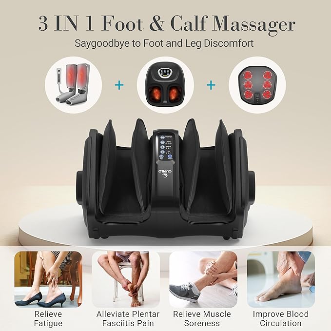 Foot Massager with Heat, FSA HSA Eligible Shiatsu Foot Calf Massager with Remote, Multi-Level Compression Deep Kneading Feet Massage Machine for Neuropathy, Plantar Fasciitis, Circulation - Bloomnest