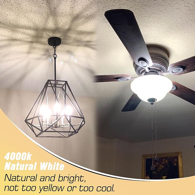 E12 Candelabra LED Light Bulbs 60 Watt Equivalent 120 Volt 4000K Natural White 550lm 6W C7 T6 E12 Small Base for Chandelier Pendant Ceiling Fan Lighting Table Salt Lamp, Non-dimmable, 4 Pack - Bloomnest
